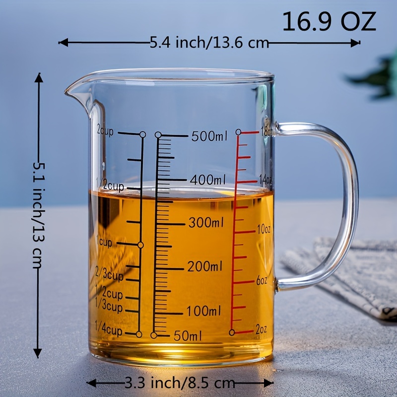 1 Stück Messbecher Aus Glas [isolierter Griff, V-förmige Düse Aus  Hitzebeständigem Glas Mit Hohem Borosilikatgehalt, Leicht Ablesbar, 500 Ml  (16 Oz, 2