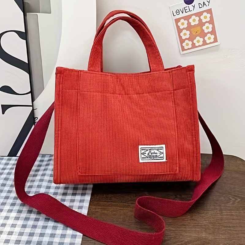 Solid Letter Patched Shoulder Bag Large Capacity Square Tote Bag For Women