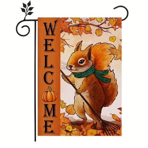 1pc welcome fall squirrel garden flag double sided autumn maple leaves animal decorative yard outdoor home small decor thanksgiving burlap farmhouse outside house decoration small double sided burlap 12 18in gifts for families friends