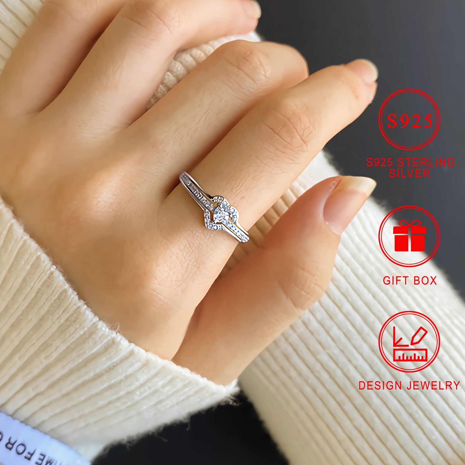 elegant s925 sterling silvery heart shaped ring with shiny synthetic zirconia   birthstone     or gift valentines day jewelry womens   holiday gift picture box details 7