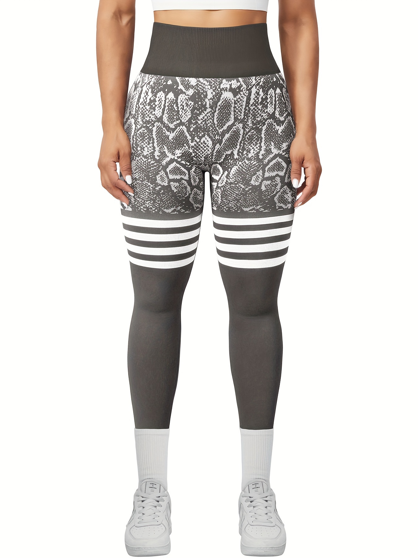 Adidas Womens Designed Move 3-Stripes High-Rise Long Tights Dark Grey  Heather/White Small, Womens Adidas Yoga Pants