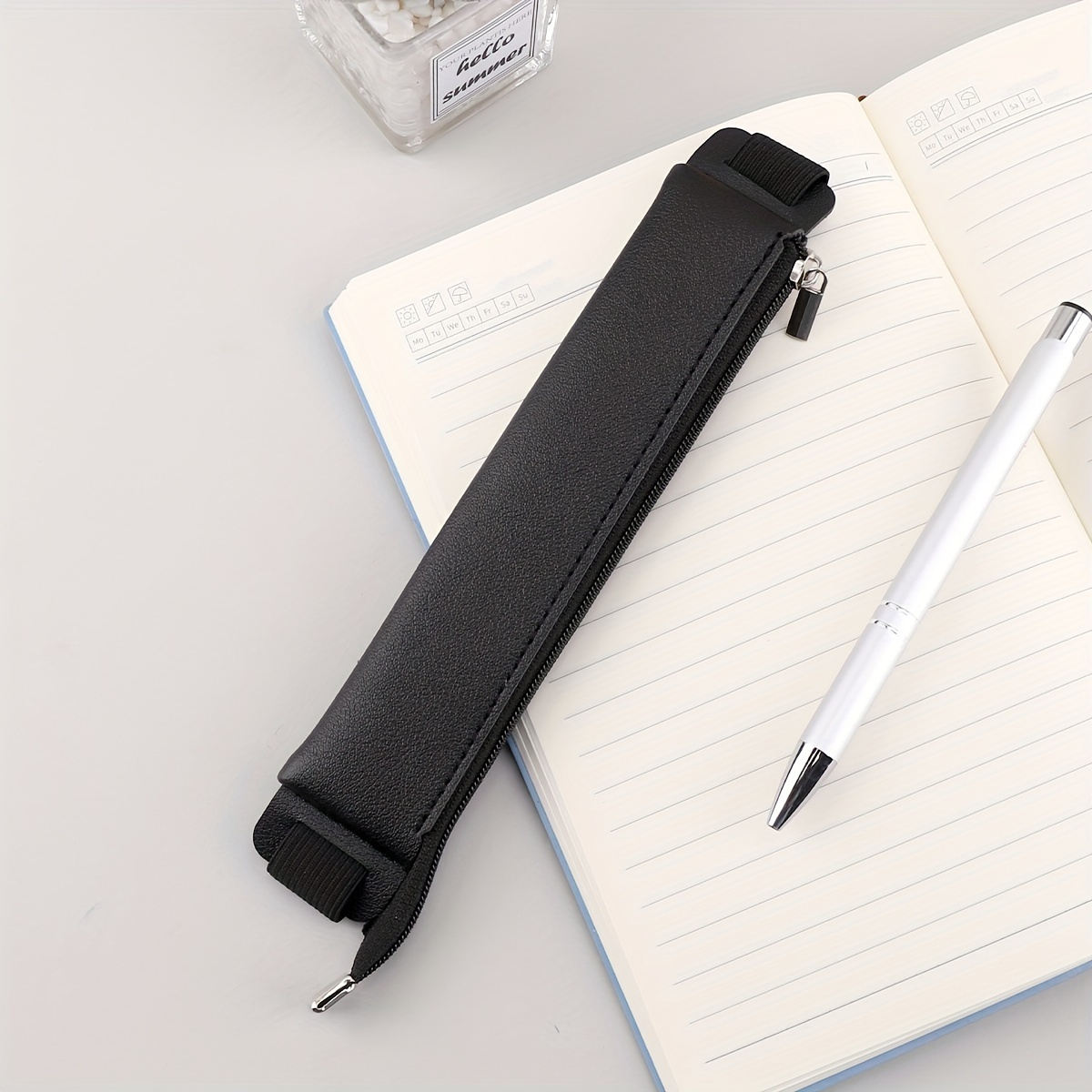 Solid Color Notebook Pen Cover Pen Holder Pu Single Storage - Temu