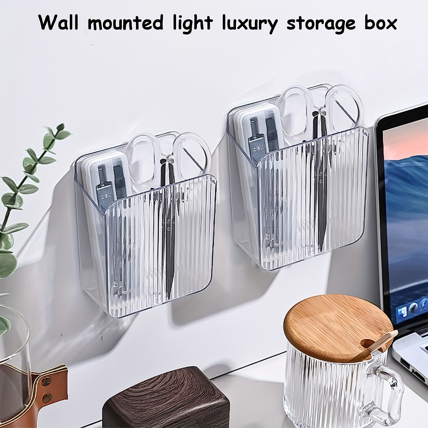 Kitchen Cabinet Door Storage Box Wall Mounted Storage Boxes Sundries Remote  Control Organizer Phone Holder Adhesive Storage Rack