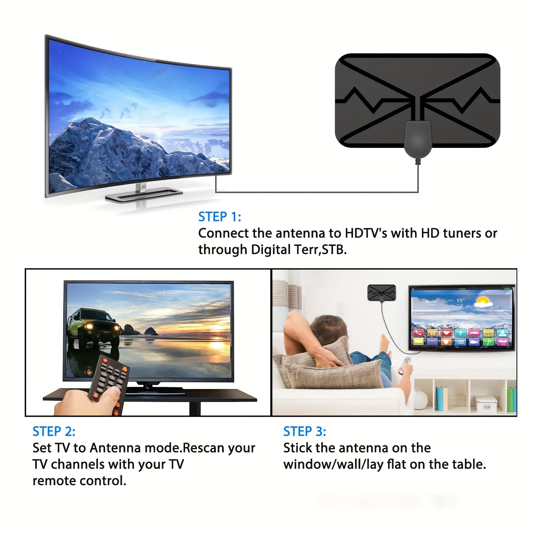 Clé antenne pour TV, clé TV transparente, prend en charge plus de 100  programmes TV numériques HD, canaux de 480p à 1080p, câble d'antenne  intérieure