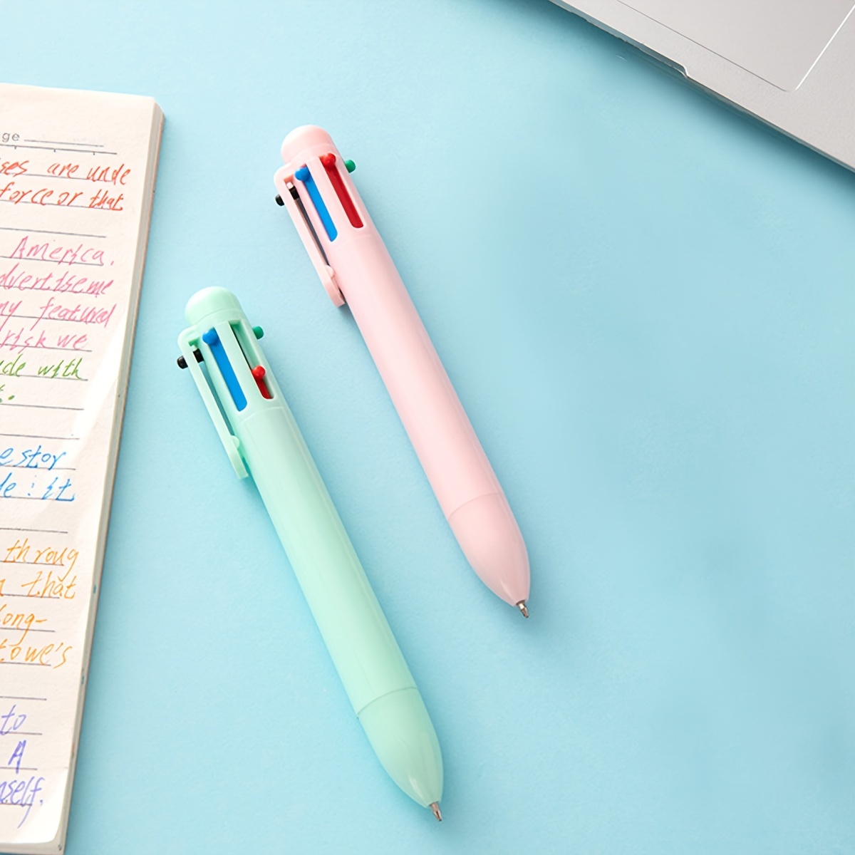 Lot de 2 stylos à bille explosifs Macaron, stylo à pression, stylo à encre  multicolore, stylo à main, stylo de compte 0,5 mm, recharge multicolore