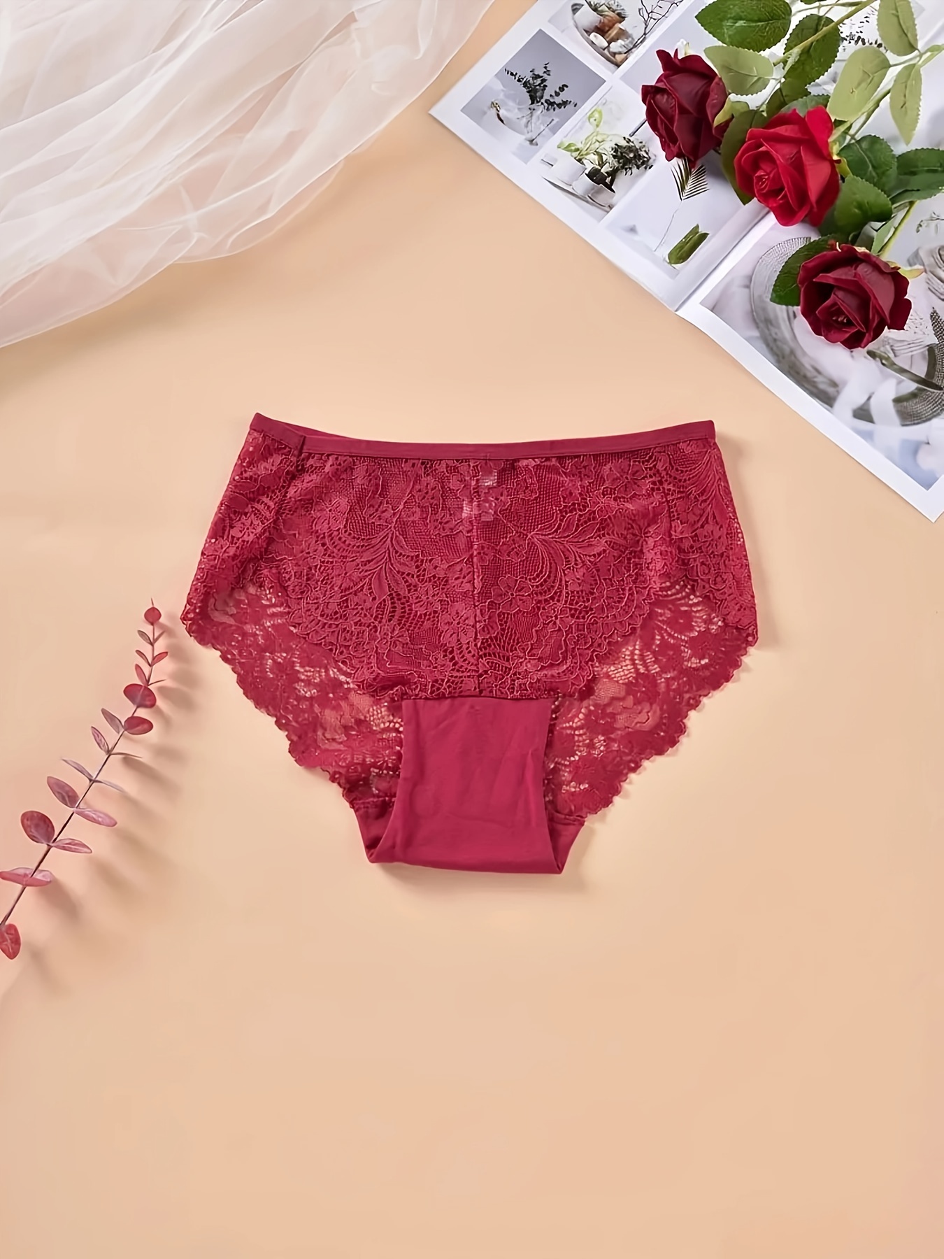 Plus Size Sexy Panties Set Women's Plus Solid Contrast Lace - Temu