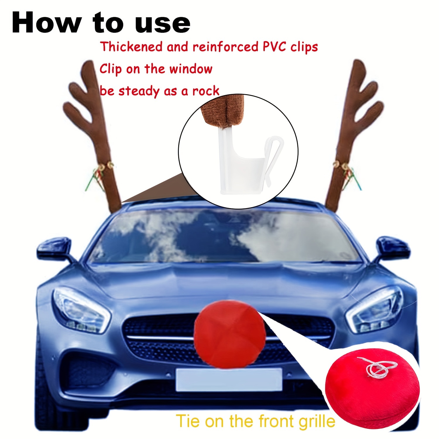 Christmas Car Reindeer Antlers Red Nose Decoration Set - Temu