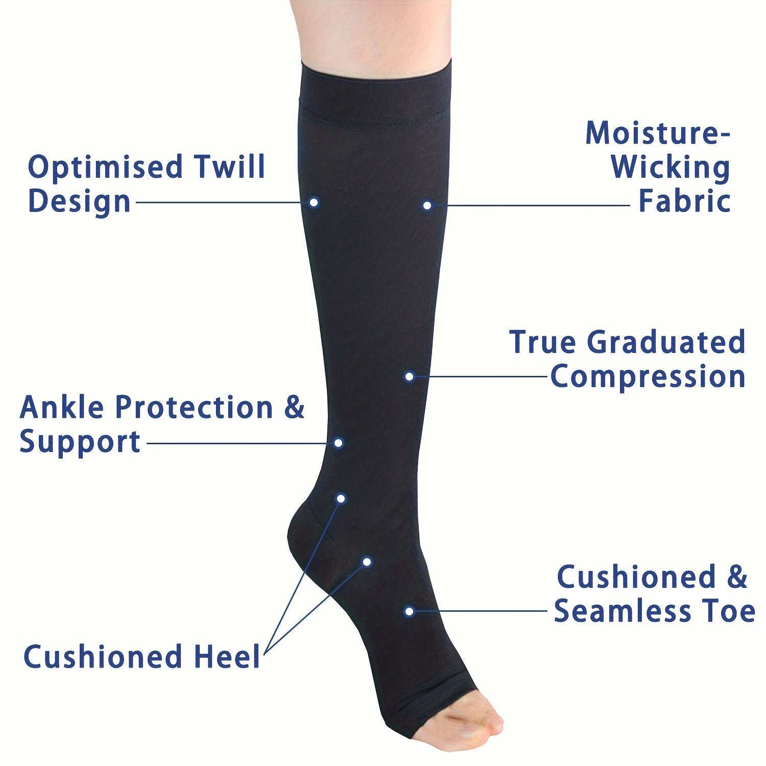 20-30 mmHg Plus Size Knee High Toeless Compression Stockings Wide Calf  Compression Socks for Woman Men(Open Toe)