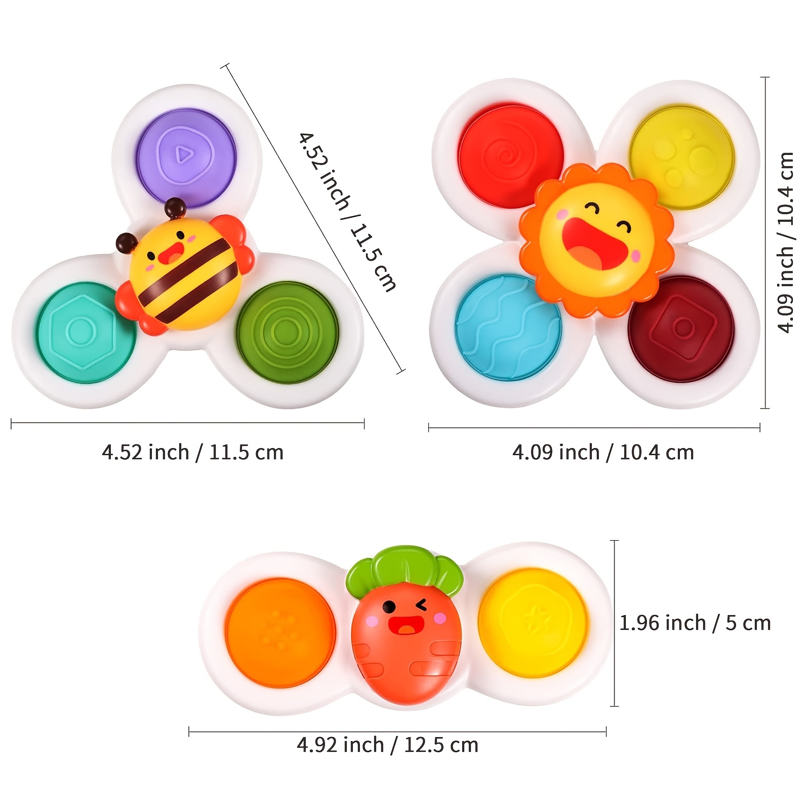 3 x Early Education Sensory Fidget Spinner Toy for Toddlers 1-3 with  Suction cup