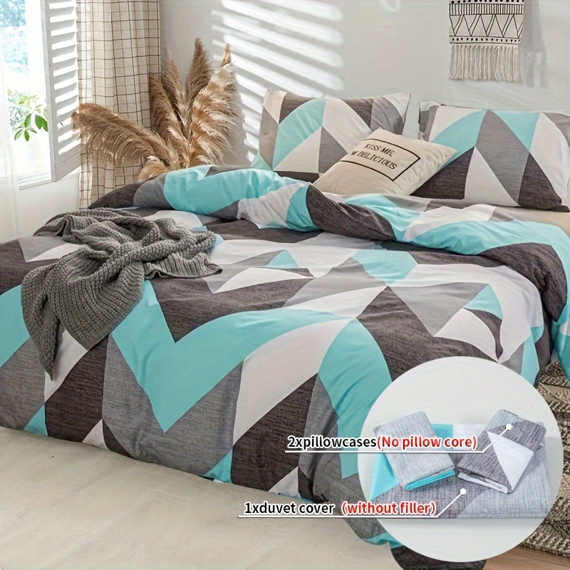 

3pcs Color Block Printed Bedding Set, 1pc * Duvet Cover + 2pcs * Pillowcase, Without Pillow Core