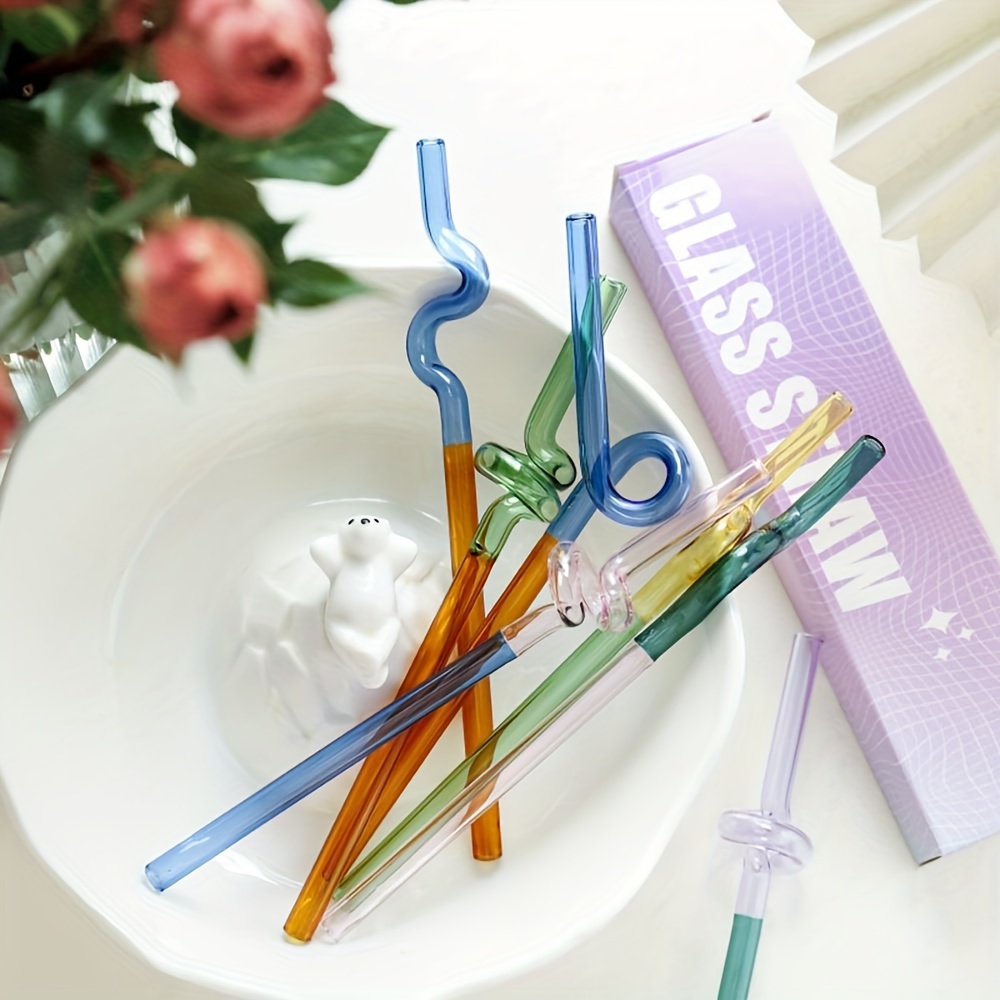 Reusable Glass Straws With Flower Shatter Resistant Drinking