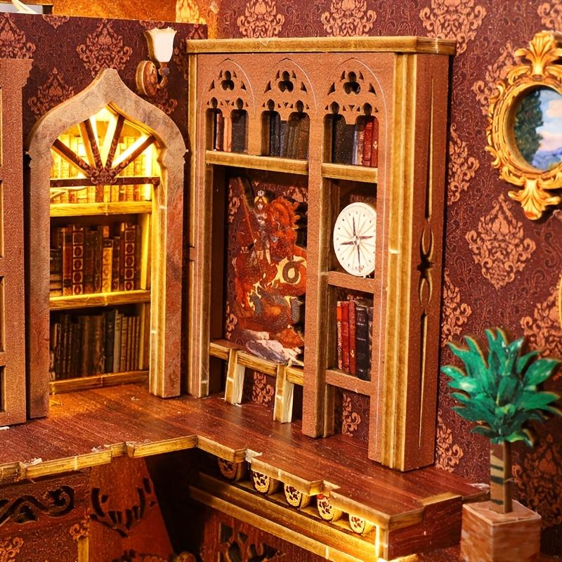 Модель книжкової полиці для ручної збірки маленького будинку, яка може бути використана як декорація та розміщена на полиці
