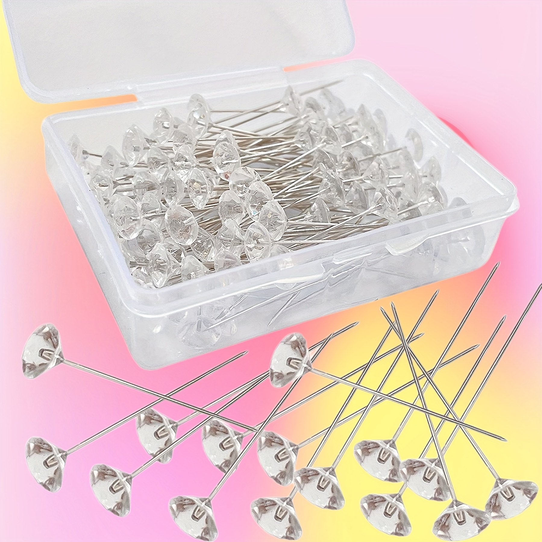 100PCS Corsage Pins Boutonniere Clear Straight Pins Rhinestones