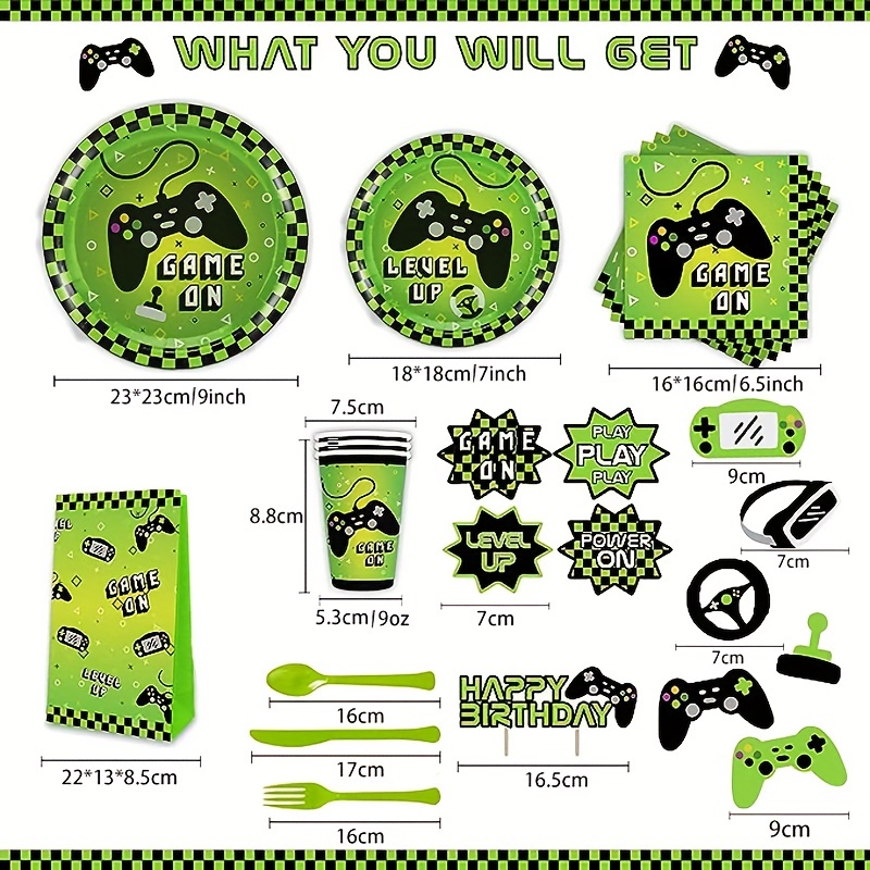 New Green Electronic Game Themed Birthday Party Supplies - Temu