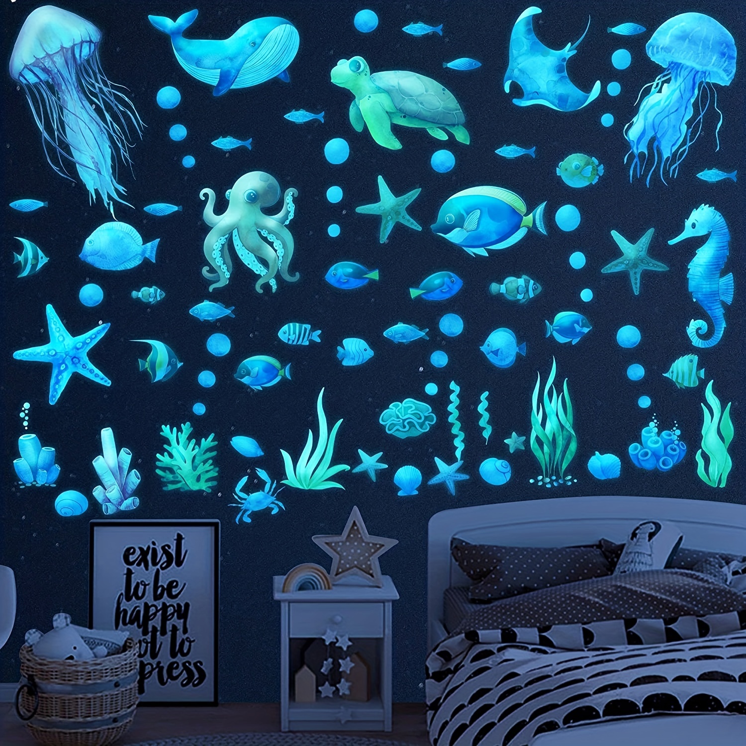 Vinilo adhesivo de pared con diseño de peces marinos para niños y niñas,  decoración de habitación de habitación de niños y niñas