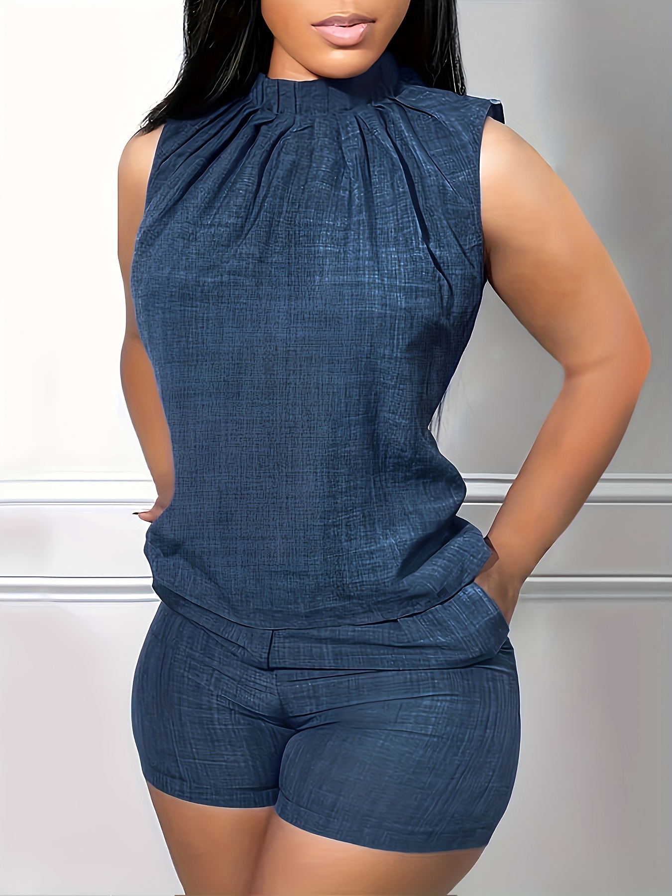 SheIn Conjunto de blusa y pantalones cortos de dos piezas con botones y  manga 3/4 para mujer
