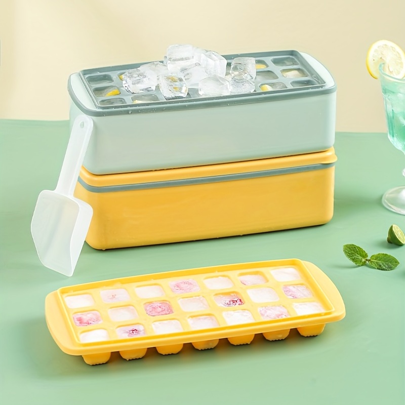 Bandeja para cubitos de hielo con tapa y contenedor, bandeja de silicona  sin BPA con tapa, recipiente y pinzas, bandeja de hielo apilable de 36