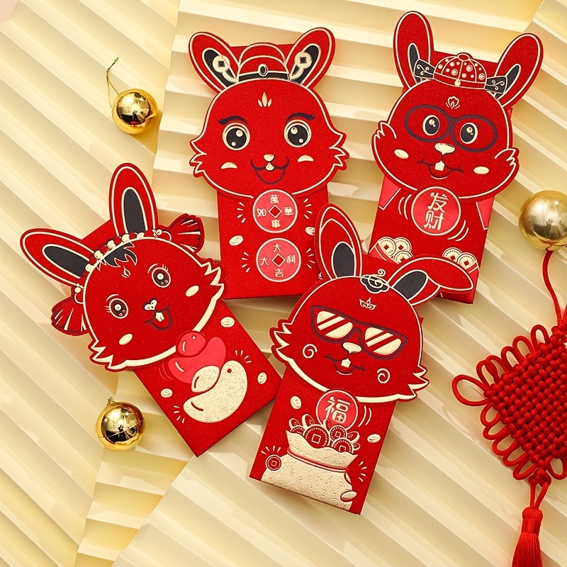 1 Pack 4pcs Chinese Red Envelopes Cartoon Rabbit Cute Lovely Money