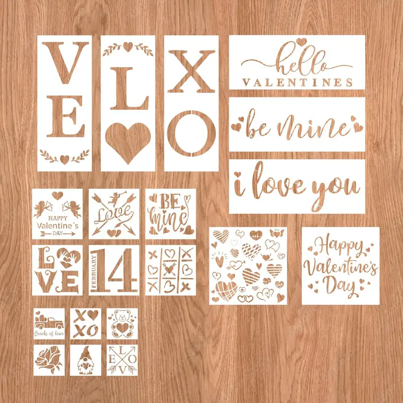 20pcs Valentine's Day Stencils Valentine Drawing Painting Templates  Reusable Plastic Template Stencils For Valentines Painting On Wood  Envelopes DIY C