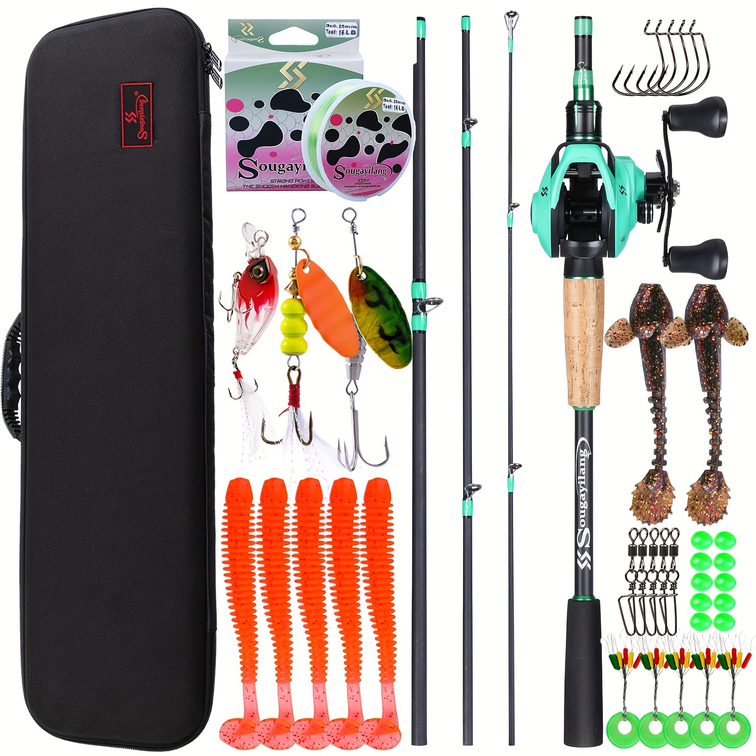 Sougayilang Fishing Rod And Reel Full Kit, Including 1.8-2.1m/5.9ft-6.8ft  Portable Ultralight Fishing Rod, 7.2:1 Gear Ratio Baitcasting Reel, Soft Har