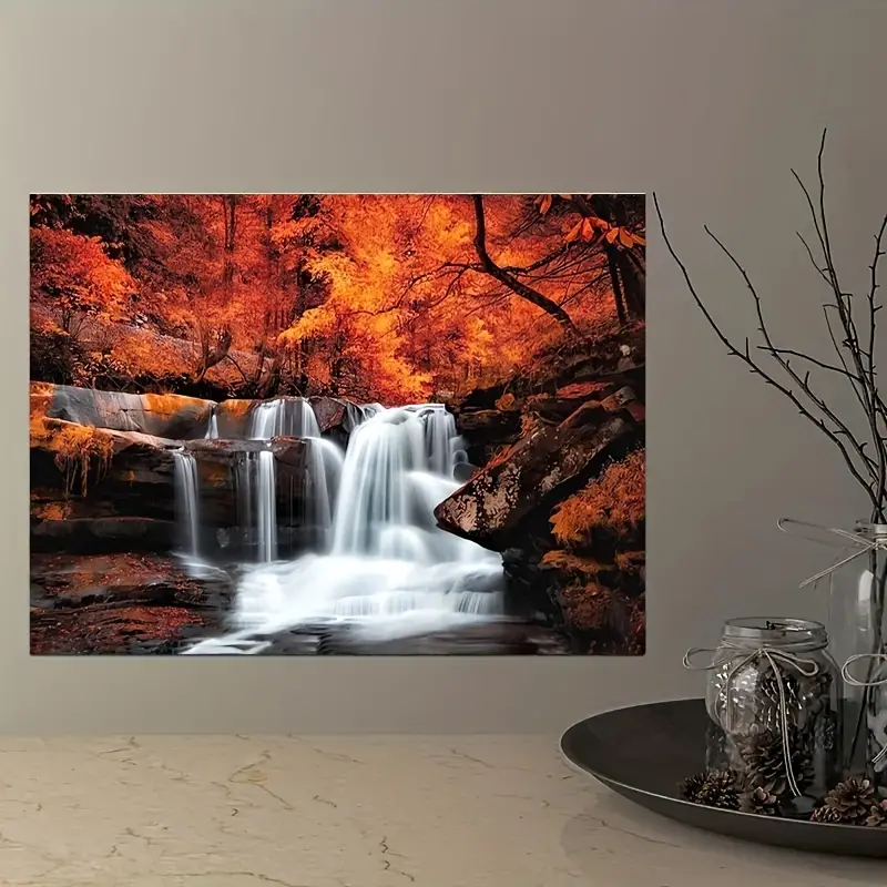 Uma pintura de uma floresta com um riacho passando por ela.