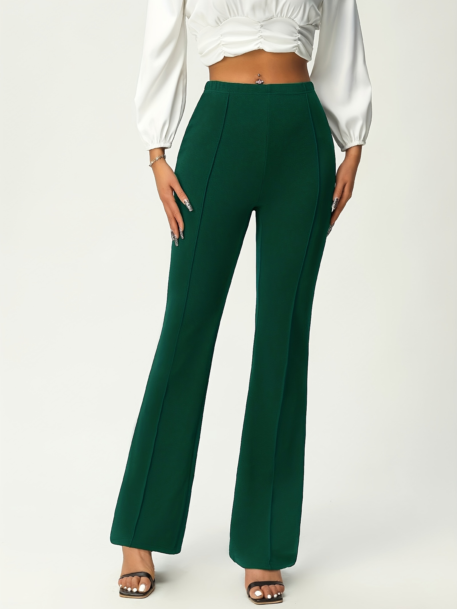 Flared Leggings Bootleg Solid Pants High Waisted Ribbed Knit - Temu Canada