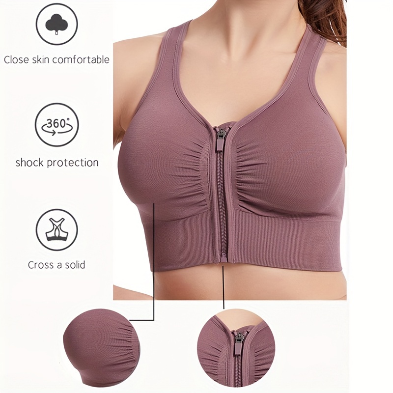 Women Sports Bra Front Zipper Closure Underwear Shockproof