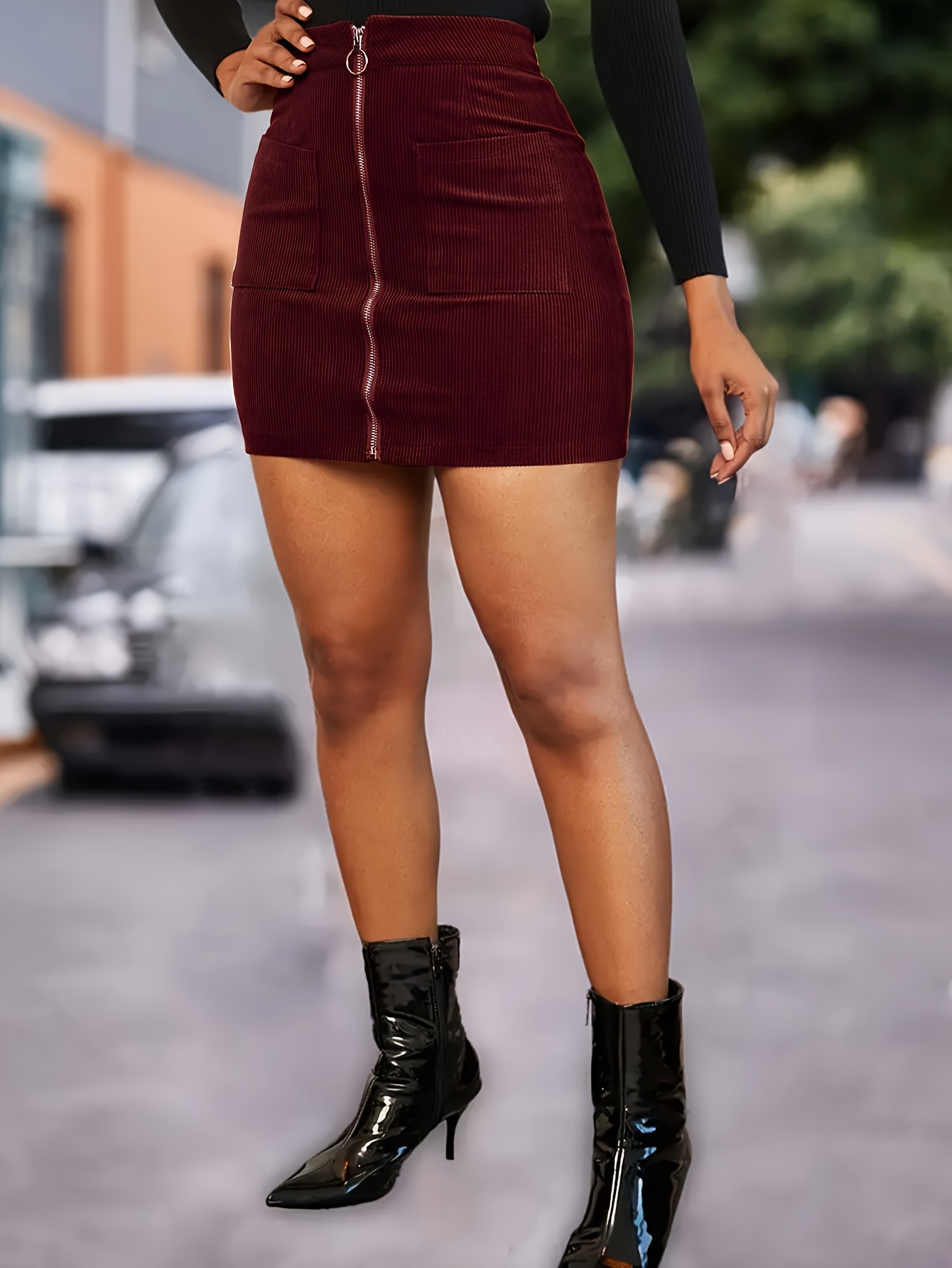 Maroon zip up skirt sale