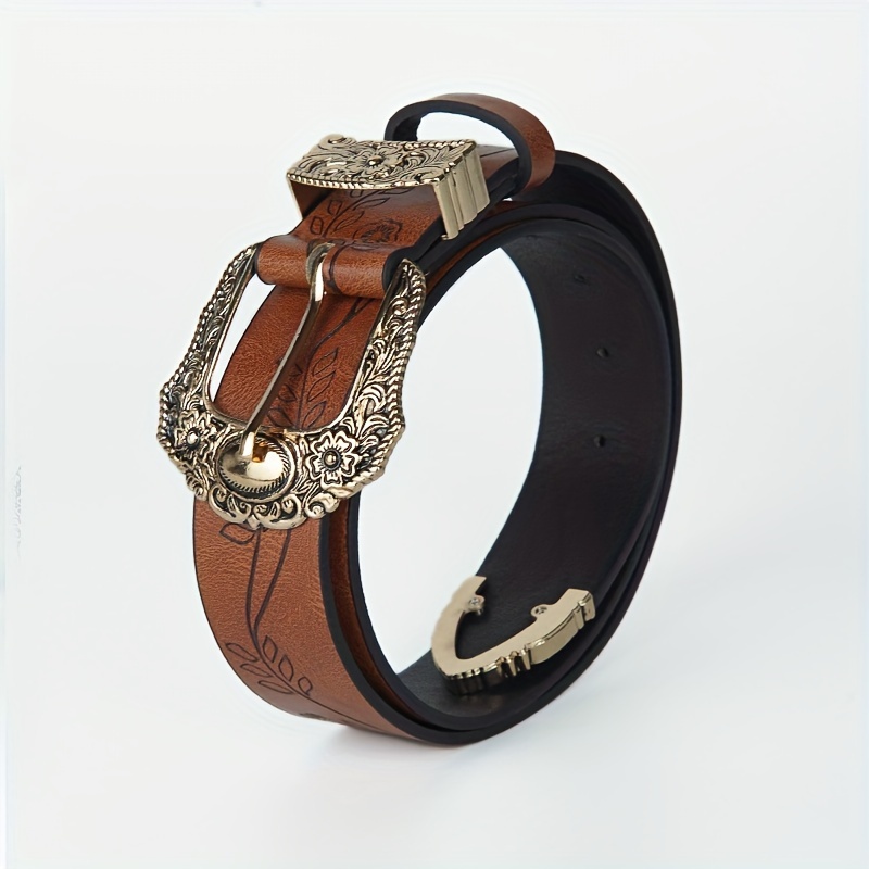 n085 wide 3 8cm retro carved flower print womens belt dark brown light brown casual belt autumn and winter y2k versatile belt   decorated with jeans suits and long skirts girls decoration accessories holiday gifts details 8