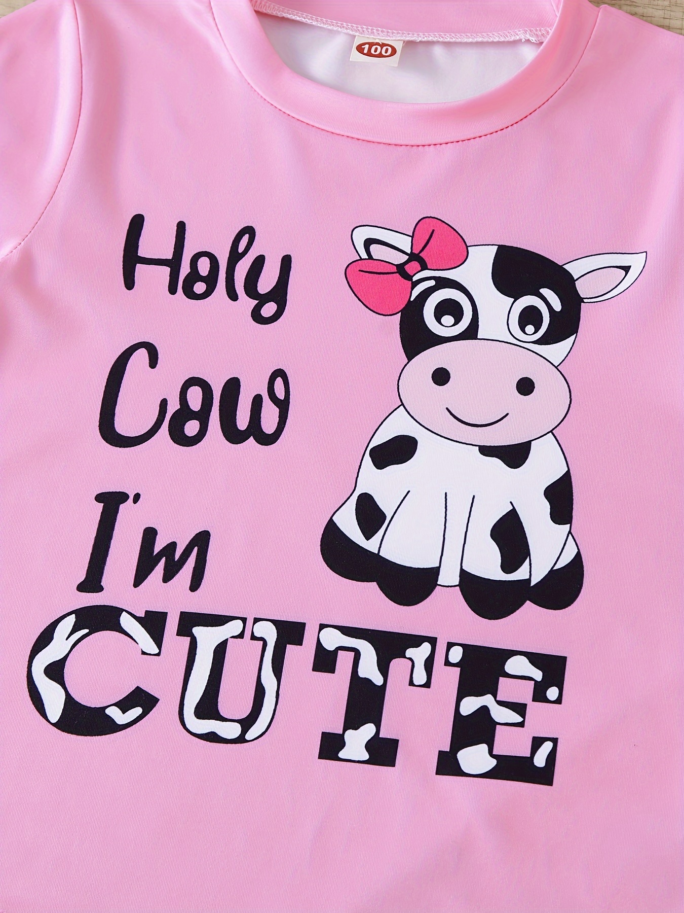 Toddler Kids Baby Girls Outfit Set Cartoon Cow Print Short Sleeve T Shirt  Top Bell-Bottom Flared Pants Summer Clothes Set