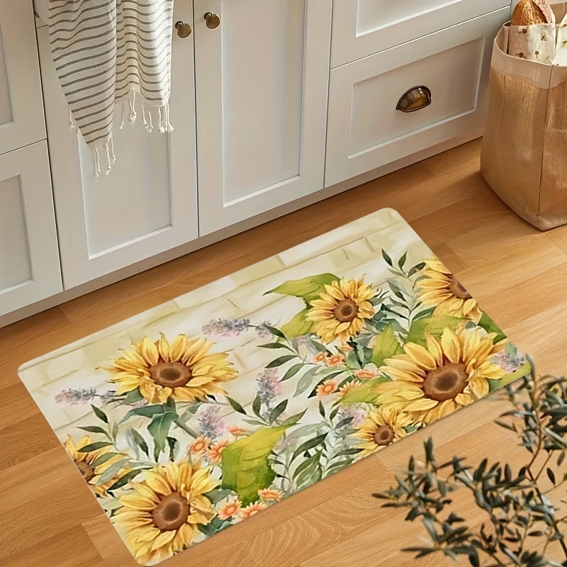 Boho Sunflower Anti Fatigue Kitchen Rugs, Vintage Absorbent Non