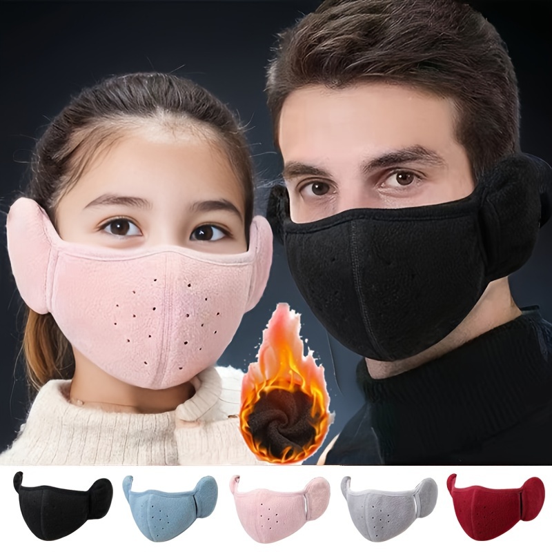 

1pc Winter Warm Fleece Mask Earmuffs Solid Color Unisex Coldproof Face Covering Outdoor Cycling Hiking Ski Mask Ear Warmer For Women Men