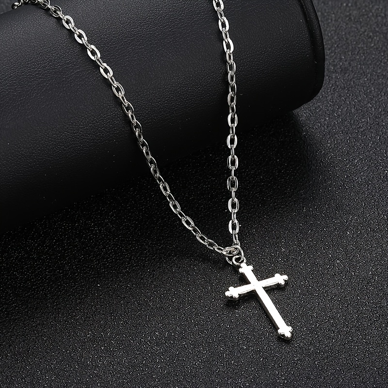 Men's Cross Pendant Necklace, Polished Design