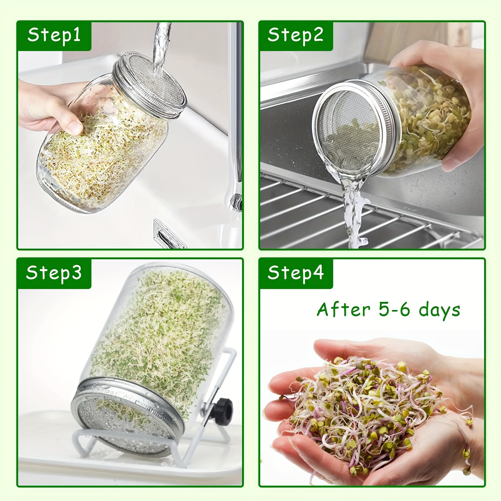 Mason Jars Kit For Seed Sprouting With 2 Wide Mouth Mason Jars Durable