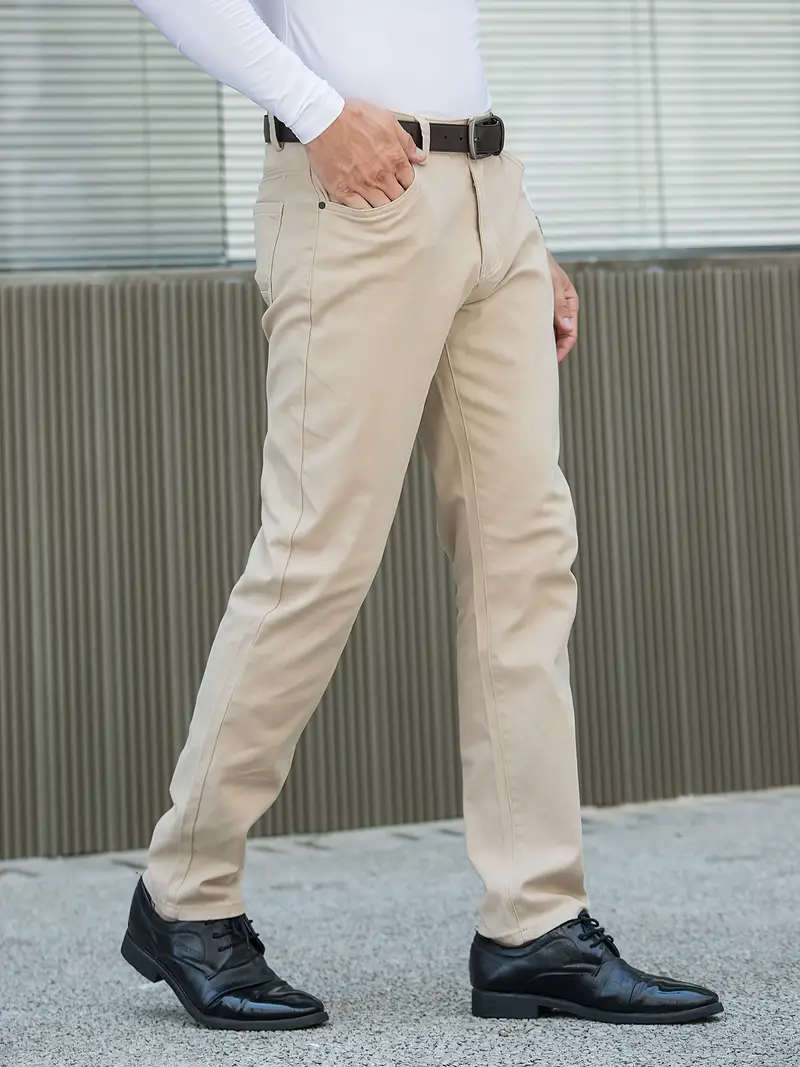 Men's Solid Color Business Casual Straight Pants - Temu Mexico