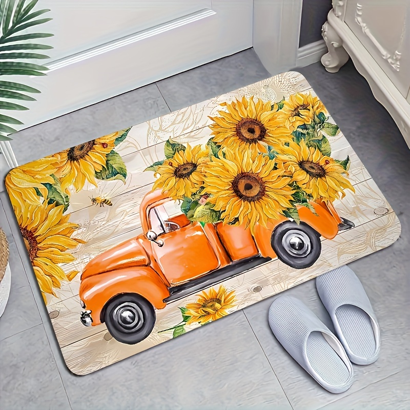 Sunflower Print Kitchen Floor Rug Dirt Resistant Floor Rug - Temu