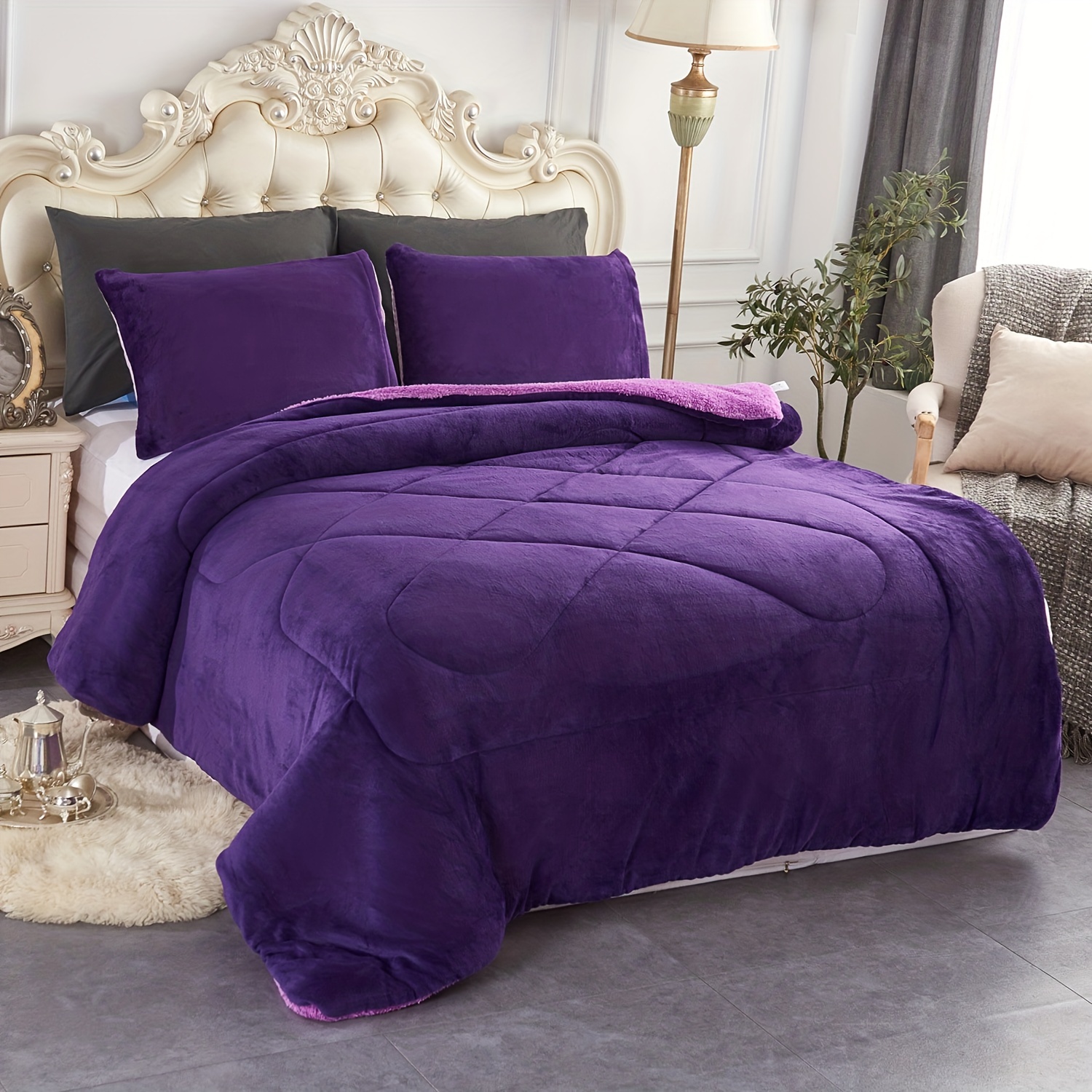 Buy Homesmart Purple 3 Layer Quilted Microfiber Flannel and Sherpa  Reversible Comforter and Set of 2 Shams, Microfiber Comforter, Best  Comforter Sets, Bed Comforters, Comforter Set for Bedroom at ShopLC.