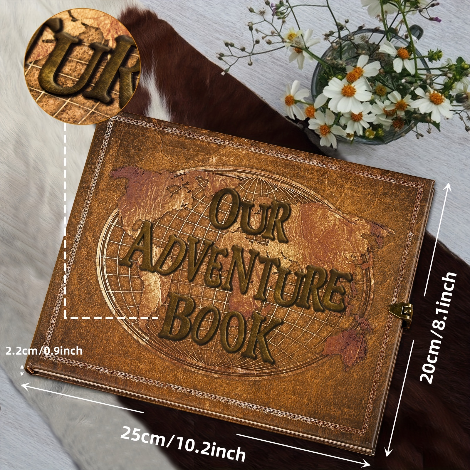 JIMBON Our Adventure Book Scrapbook Photo Album Retro Style Embossed Letter  Cover Travel Diary Journal Scrap Book Kit For Couples,Memory Book For
