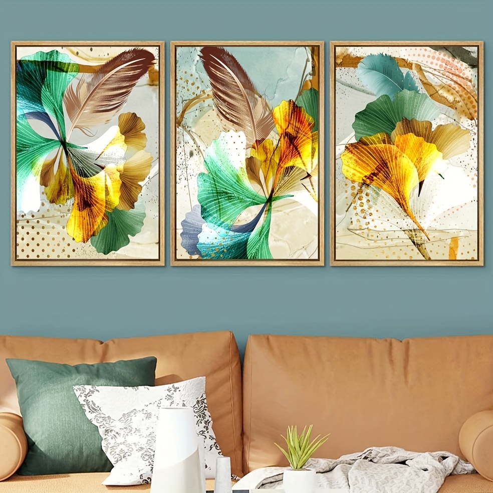 Canvas Wall Art For Living Room, Golden Paintings, Abstract Leaves Pictures  Artwork, Inspirational Home Decor, Family Wall Decorations, Kitchen,  Bathroom, Bedroom Modern Wall Decor, No Frame Temu