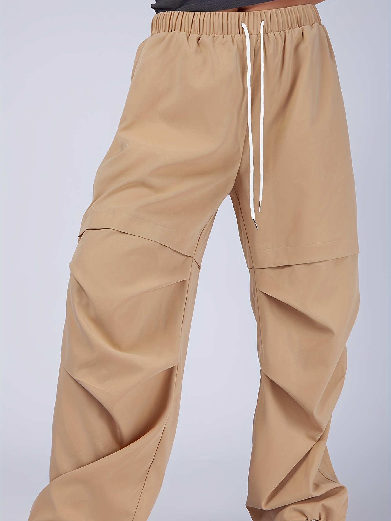 UTTOASFAY Clearance for Women Pants Fashion Women Plus Size Drawstring  Casual Solid Elastic Waist Pocket Loose Pants Rollbacks Khaki 16(Xxxxl)