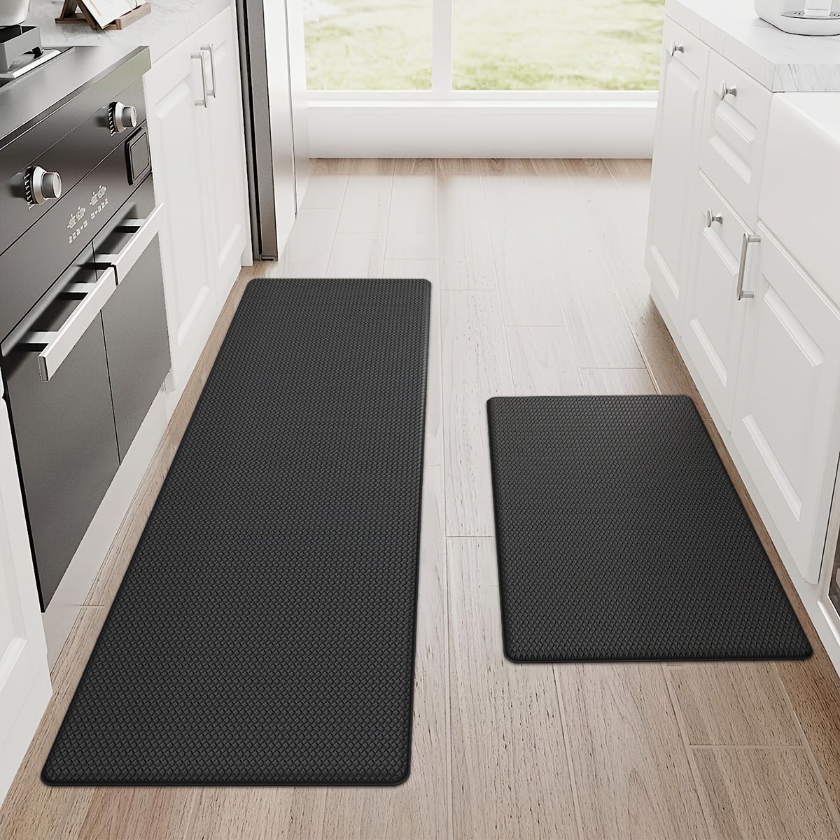 2 Pack anti Fatigue Kitchen Floor Mat Non Slip Memory Foam Rug Waterproof  Black