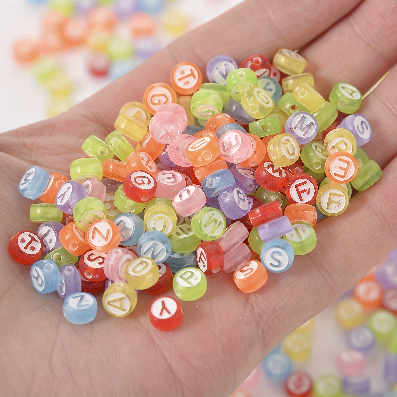 100Pcs/lot 7mm Transparent Plastic Pink Letter Loose Beads DIY