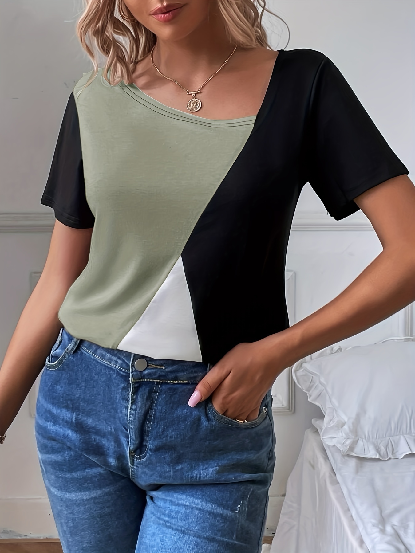 Asymmetrical Color Block Top