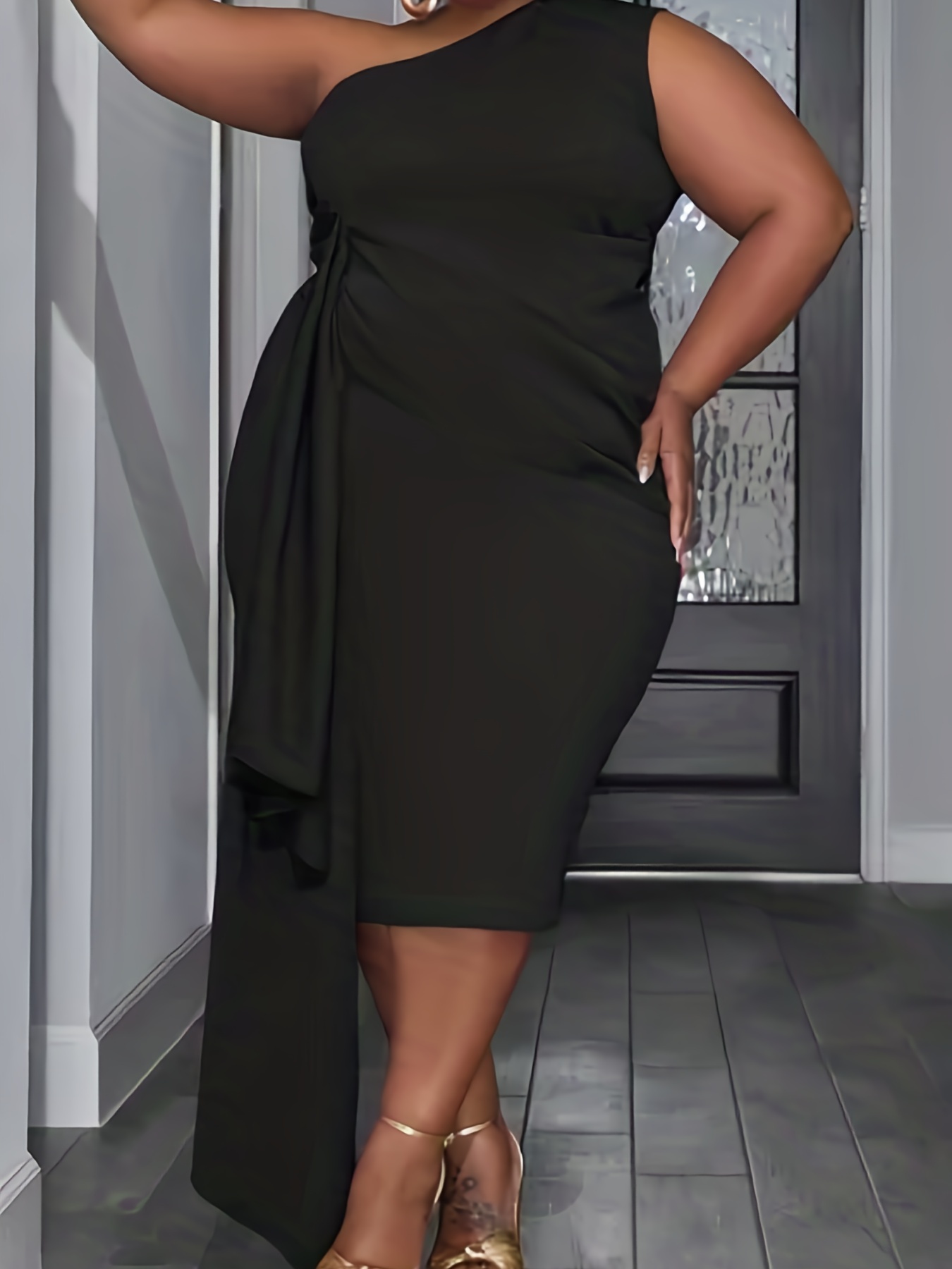 Plus Size Party Dress Women's Plus Solid One Shoulder Ruched - Temu Canada