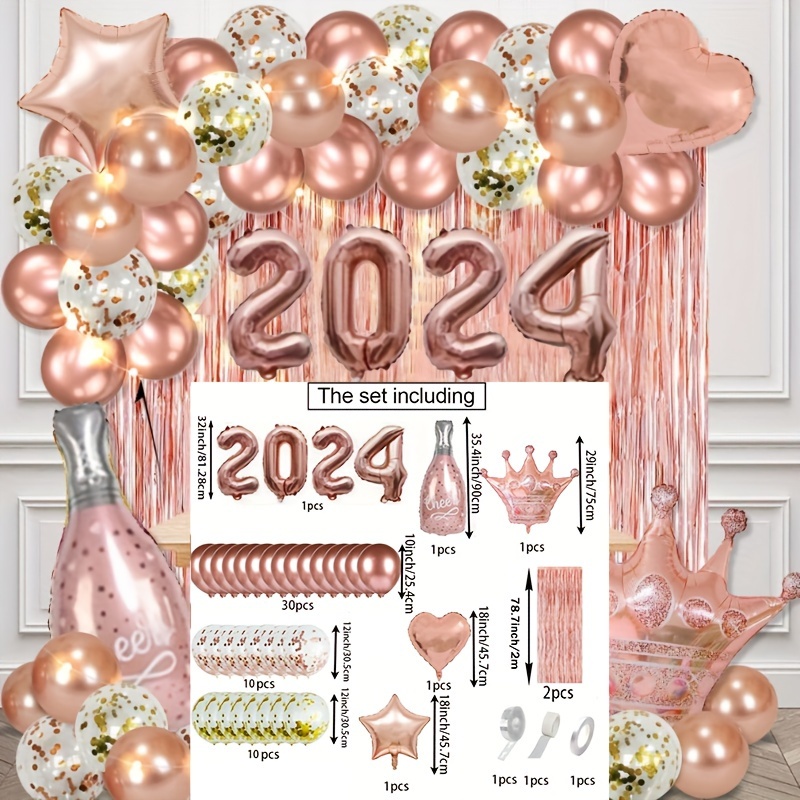 Wholesale 2024 New Year Theme Party Decoration Flag Rose Gold Balloon Set