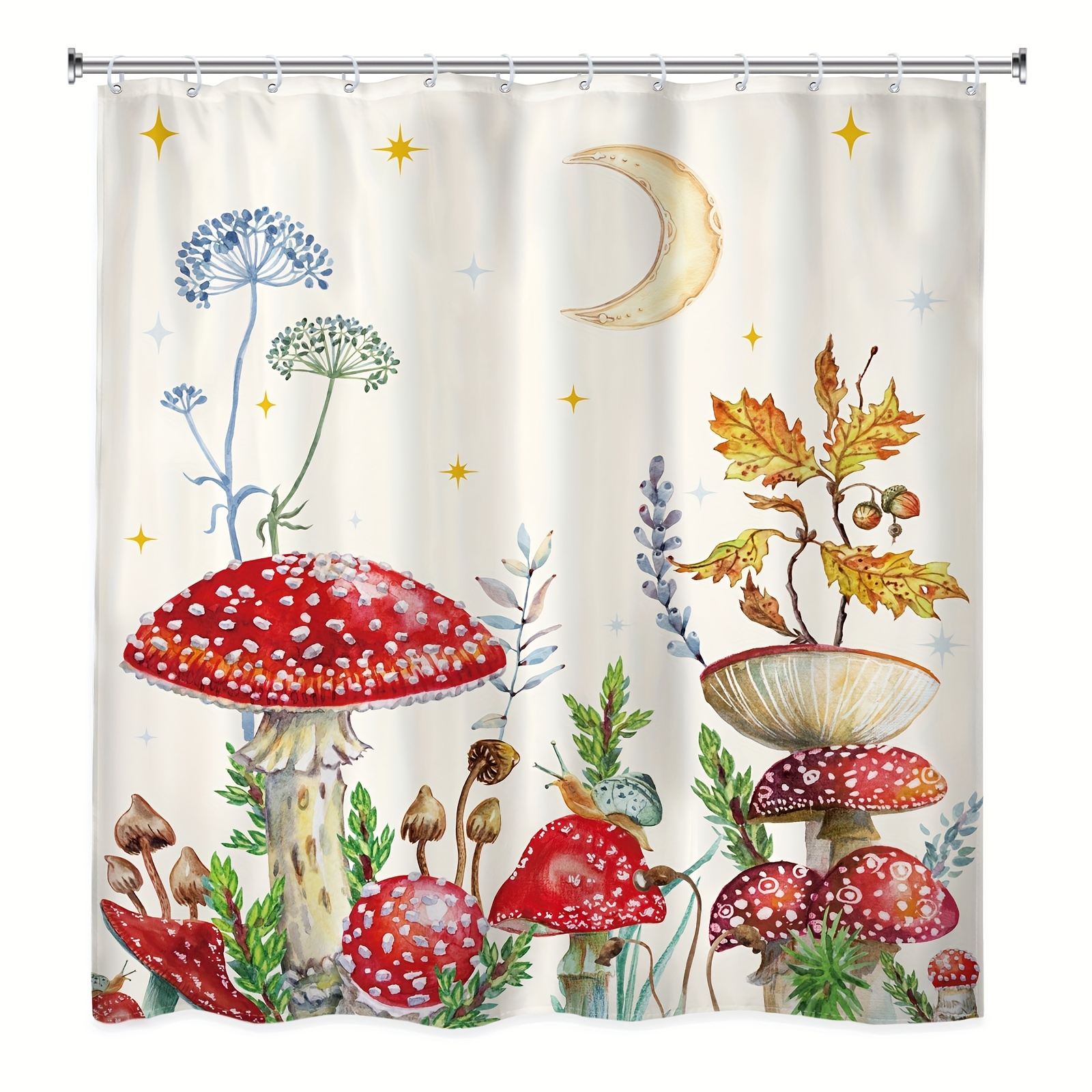 1pc Gothic Style Vintage Moth And Mushroom Shower Curtain - Plants,  Flowers, Sun, Moon And Stars Fabric Bath Curtain, Colorful Card Pattern  Retro Floral Polyester Fabric Shower Curtain, With 12 Plastic Hooks