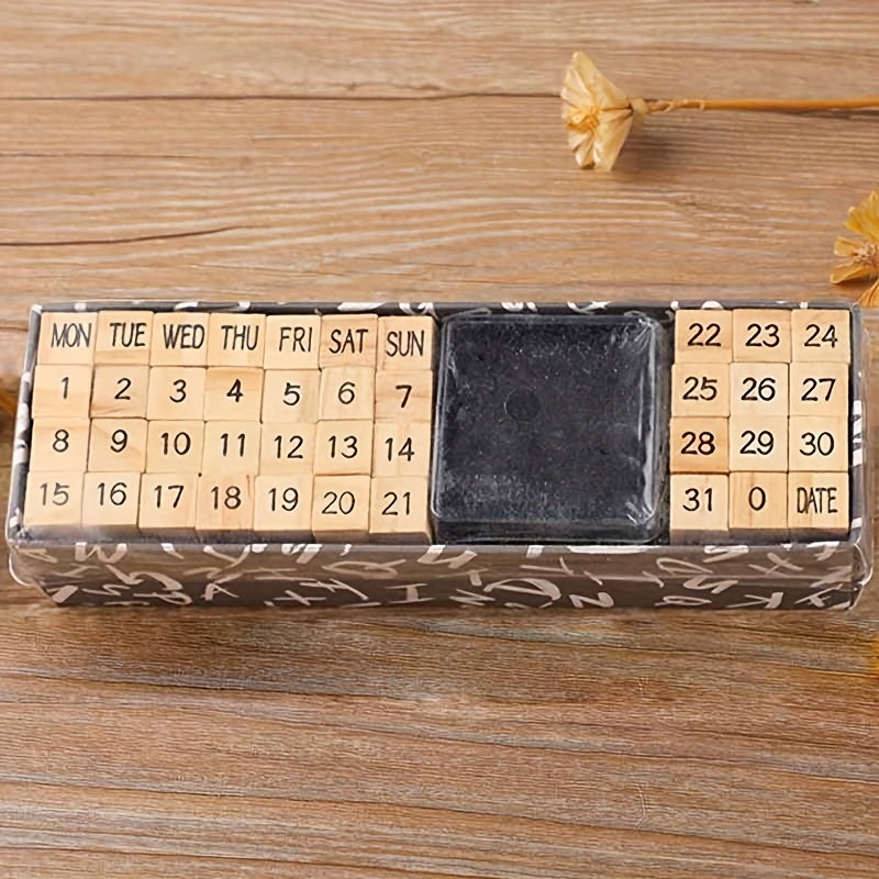 Perpetual calendar seal Beech wood perpetual calendar stamp