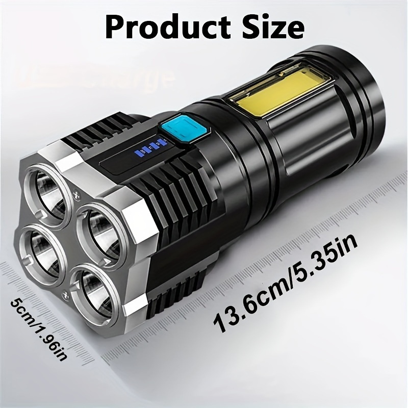 led rechargeable tactical flashlight with multi function display super bright led 4 brightness modes for camping hiking emergency details 0