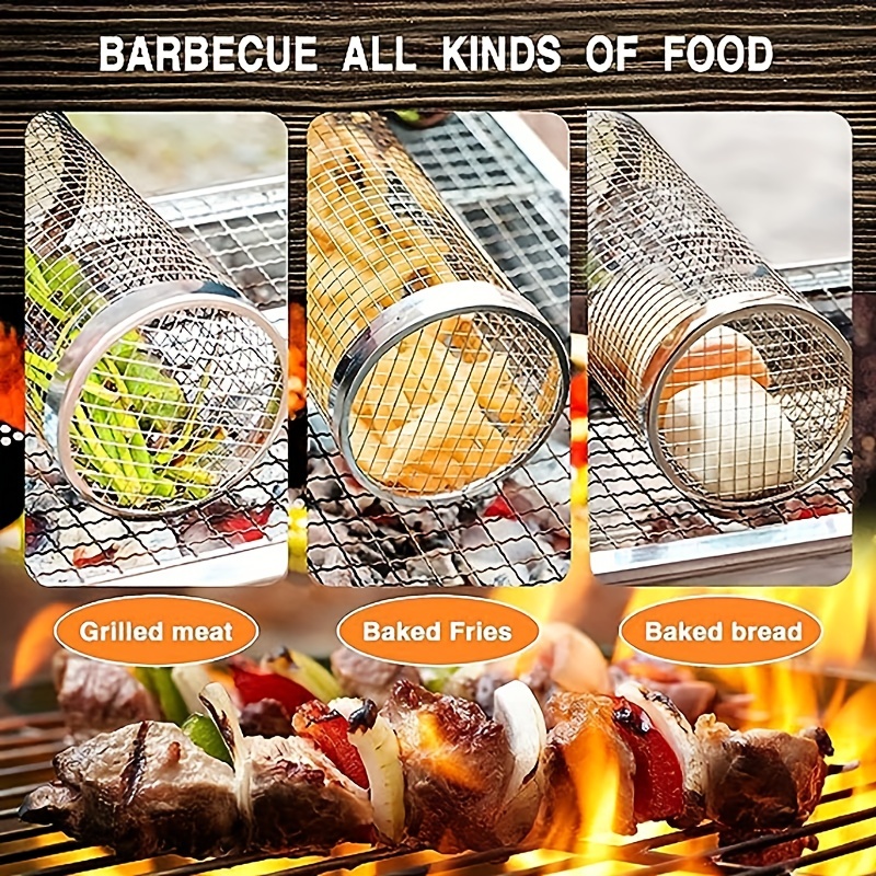 Rolling Grilling Basket, Grill Basket Stainless Steel BBQ Grill