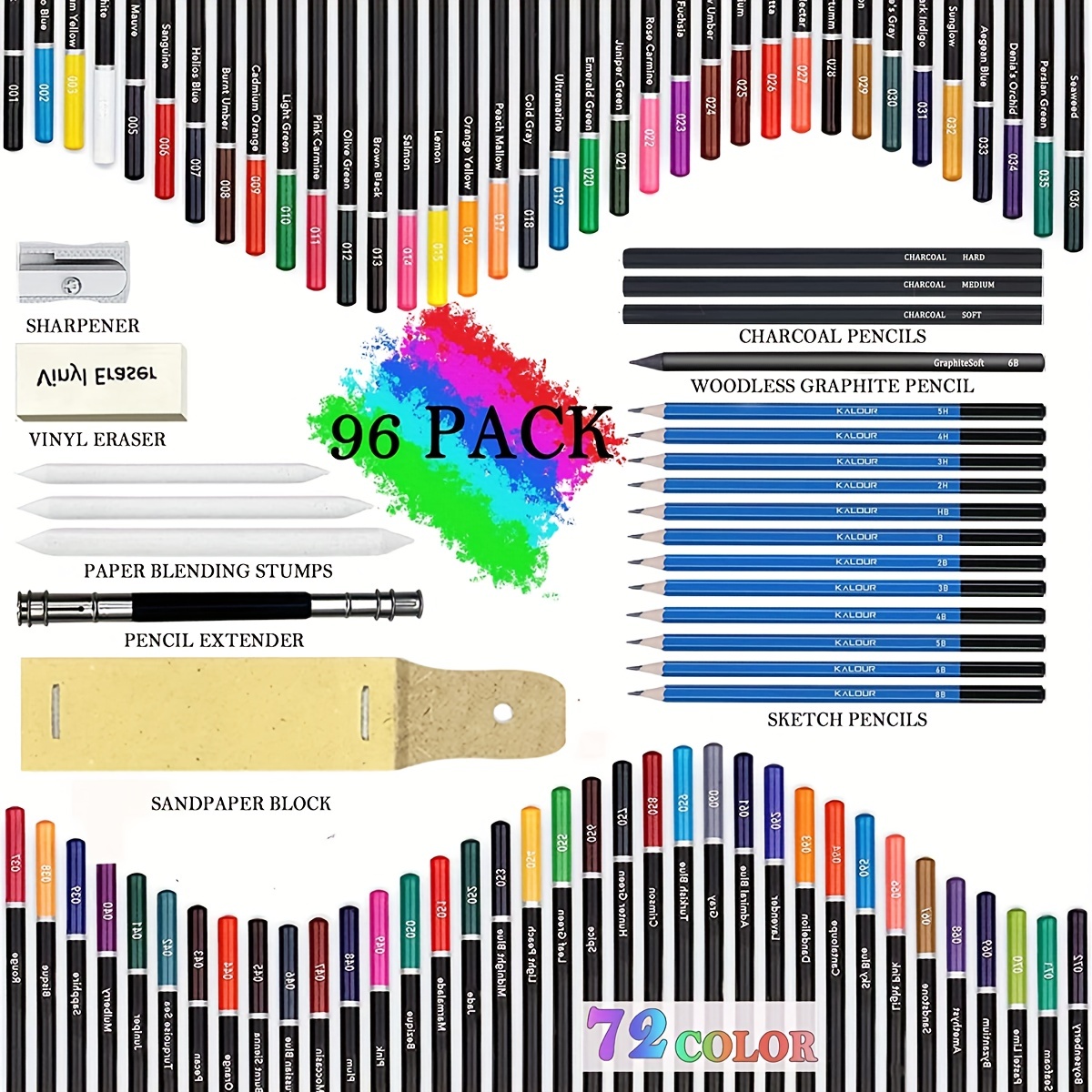 96 pieces Painting, Drawing & Art Supplies Set - Colored Drawing Pencils  Set - Sketching, Graphite Pencils with